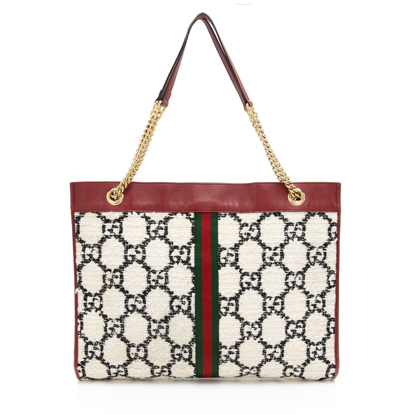 Gucci Tweed Rajah Leather Nylon White Red Tote Bag