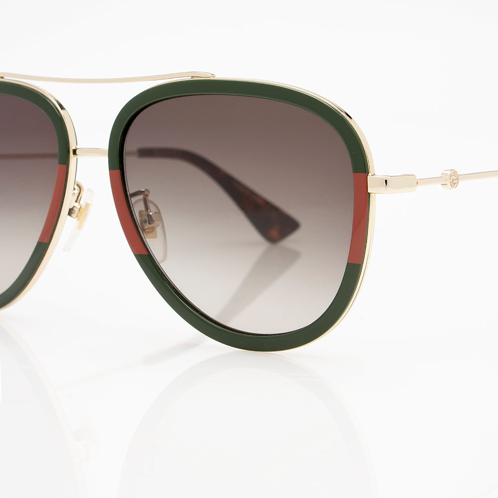 Gucci Web Aviator Sunglasses SHF Red Green Gold Accessory