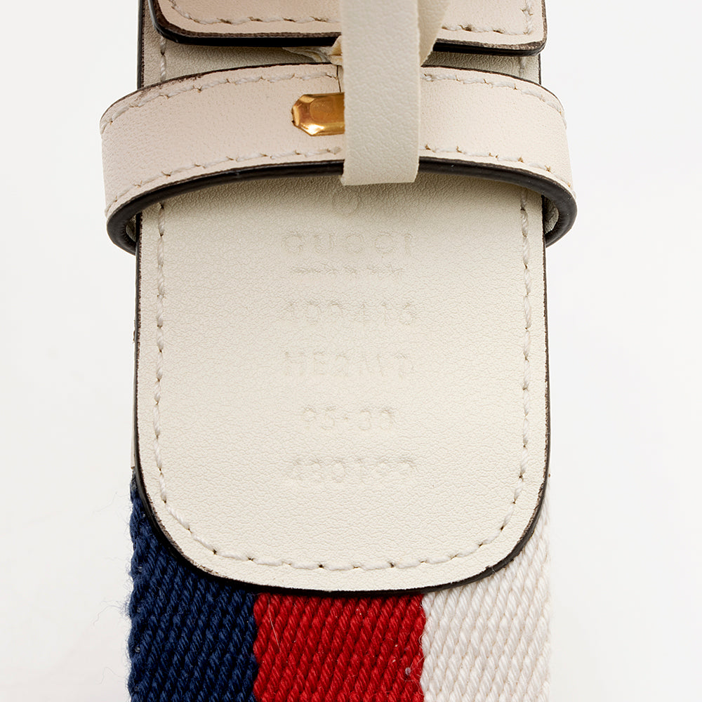 Gucci Web Double G Belt - Nylon Calfskin White Blue Accessory