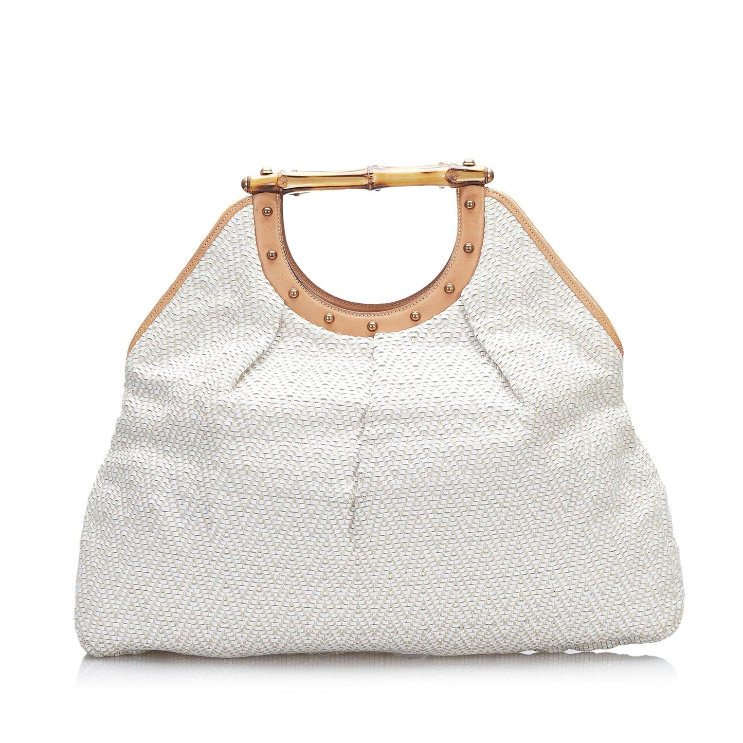 Gucci Bamboo SHG-9rgvsp Woven Leather Calf White Shoulder Bag