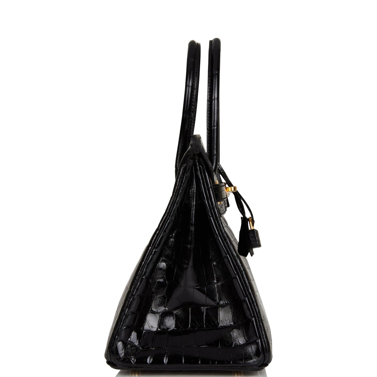 Hermes Birkin Shiny Niloticus Crocodile Hardware Handbag Black Gold Travel Bag Gold Hardware
