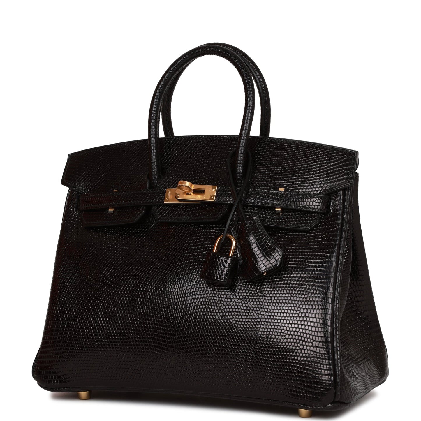 Hermes Birkin Lizard Hardware Handbag Black Gold Travel Bag
