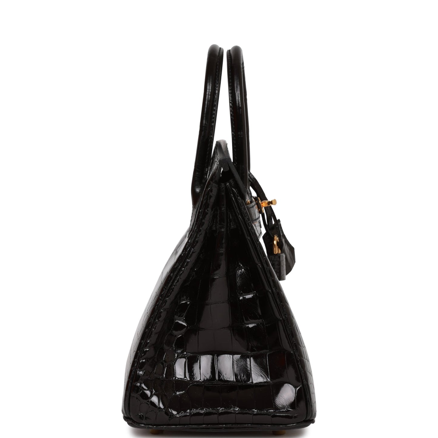 Hermes Birkin Shiny Porosus Crocodile Hardware Handbag Black Gold Travel Bag 4