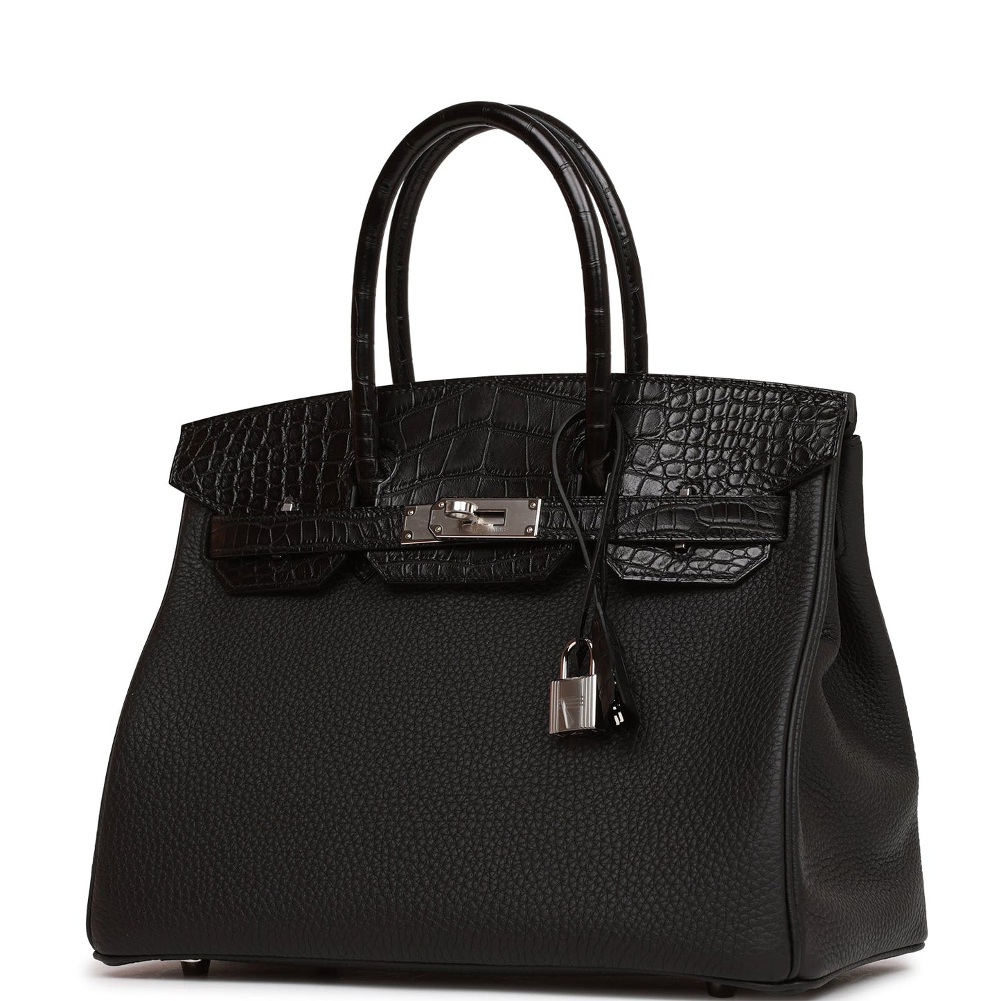 Hermes Birkin Matte Alligator And Togo Touch Palladium Black Travel Bag Palladium Hardware