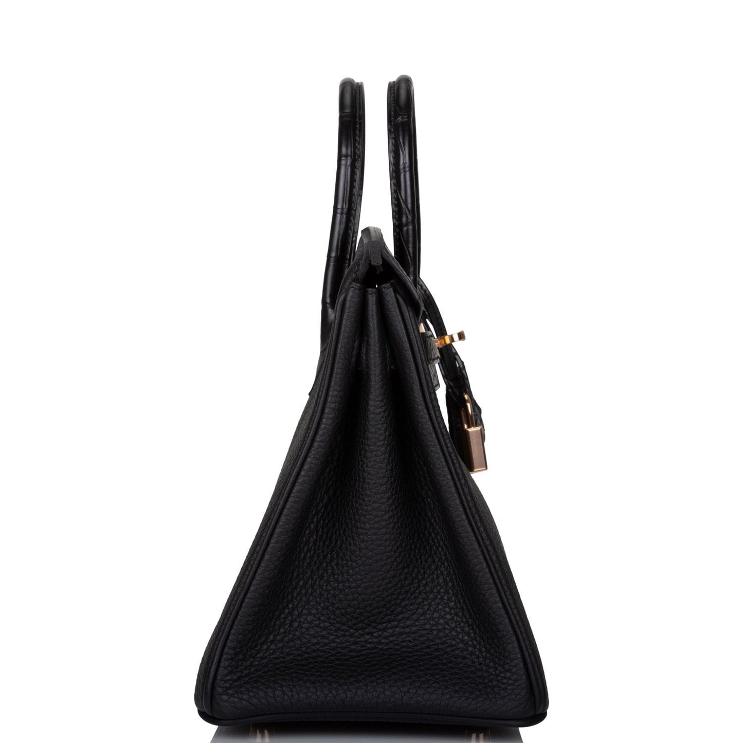 Hermes Birkin Matte Alligator And Togo Touch Rose Black Gold Travel Bag Gold Hardware