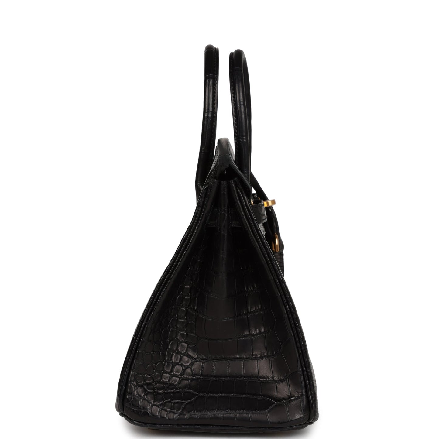 Hermes Birkin Matte Porosus Crocodile Hardware Handbag Black Gold Travel Bag