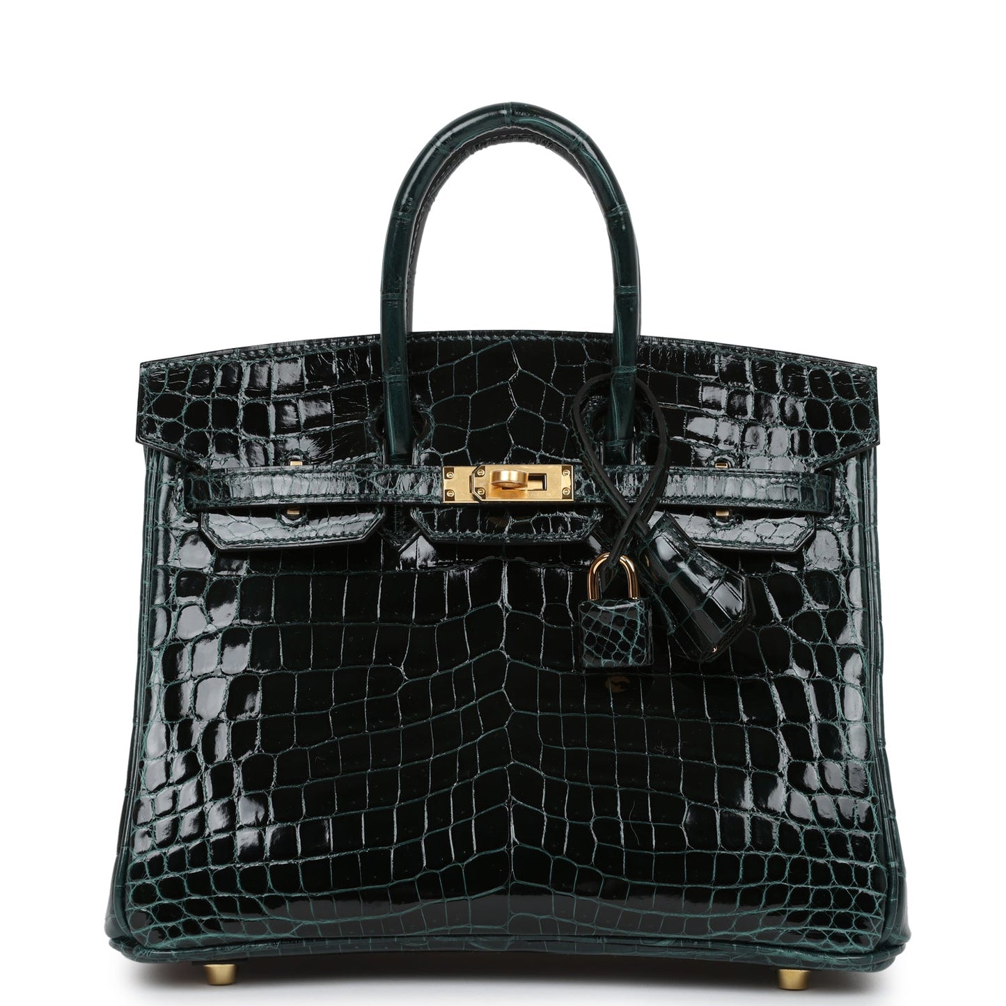 Hermes Birkin Vert Cypress Shiny Niloticus Crocodile Hardware Gold Travel Bag Gold Hardware