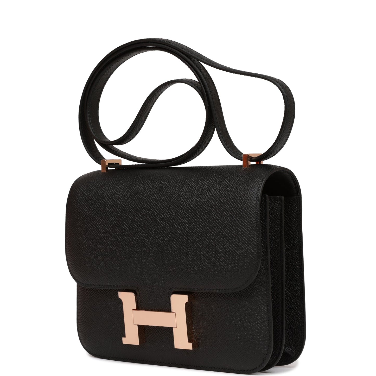 Hermes Constance Epsom Rose Hardware Handbag Black Gold Travel Bag