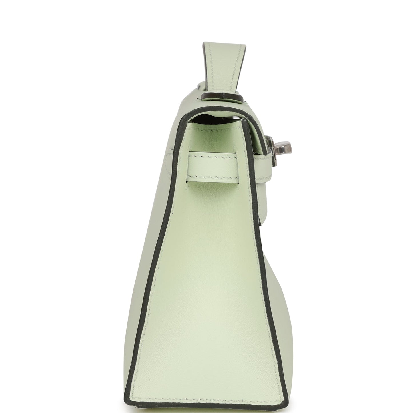 Hermes Kelly Pochette Vert Fizz Swift Palladium Hardware Travel Bag