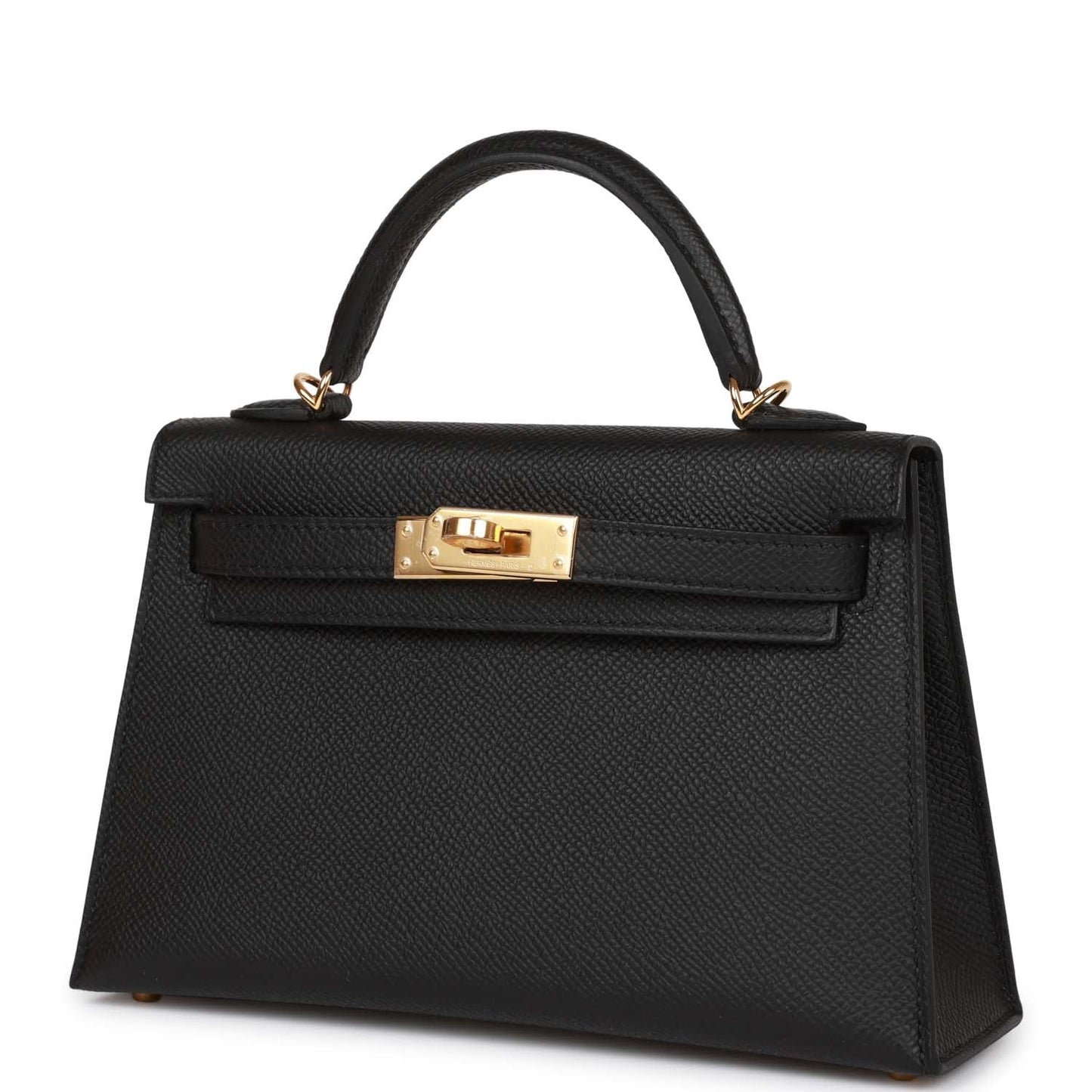 Hermes Kelly Epsom Sellier Hardware Handbag Black Gold Travel Bag
