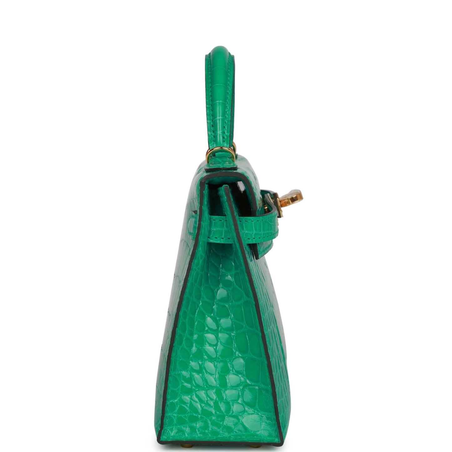 Hermes Kelly Sellier Vert Jade Shiny Alligator Hardware Handbag Gold Travel Bag