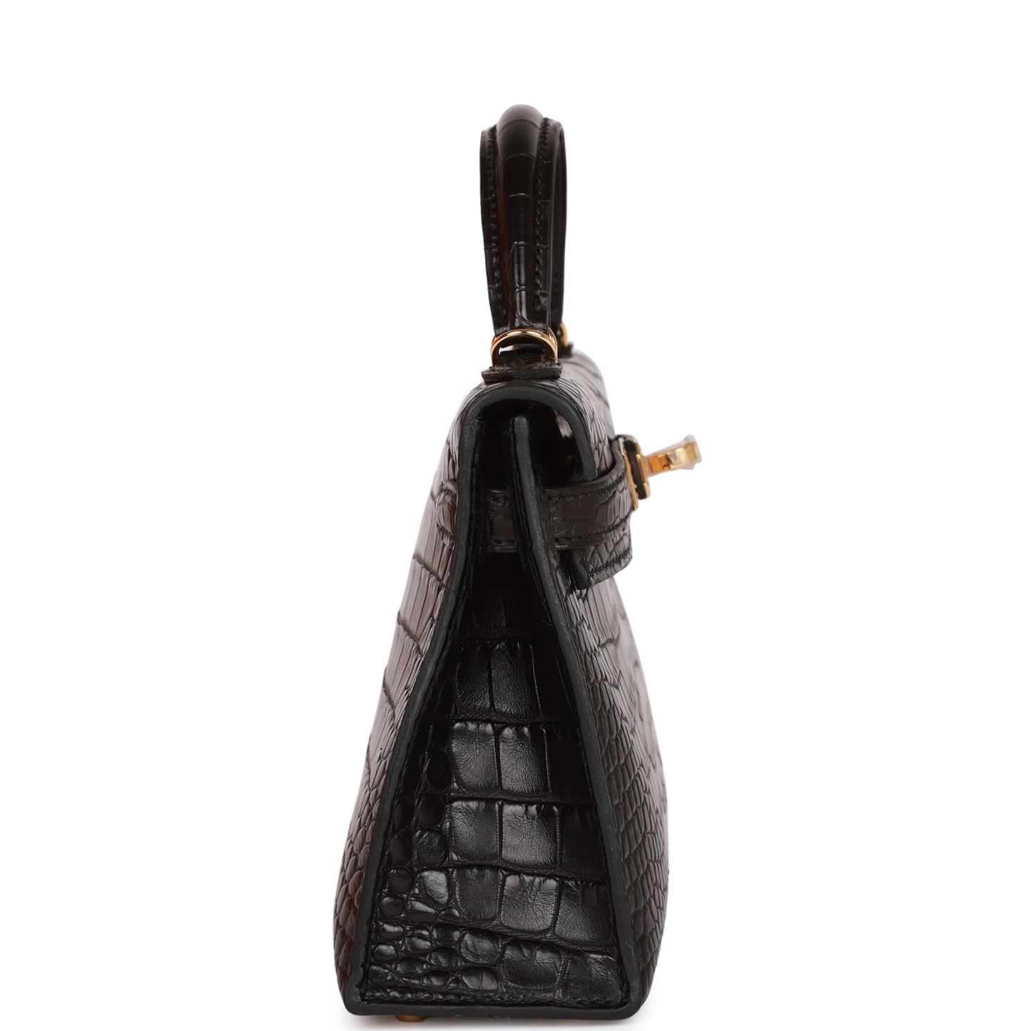 Hermes Kelly Sellier Matte Alligator Hardware Handbag Black Gold Travel Bag