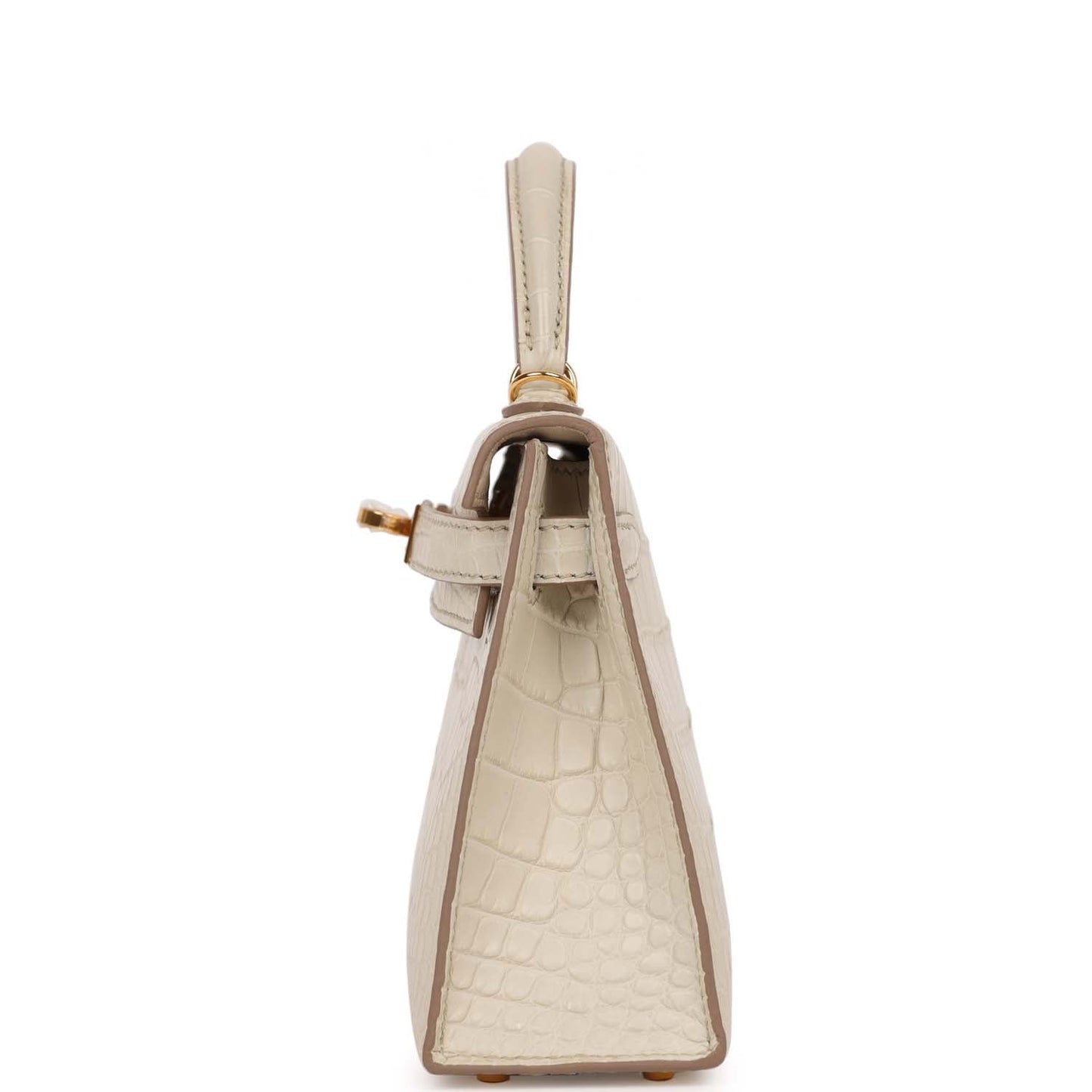 Hermes Kelly Sellier Beton Mate Alligator Hardware Handbag Gold Travel Bag