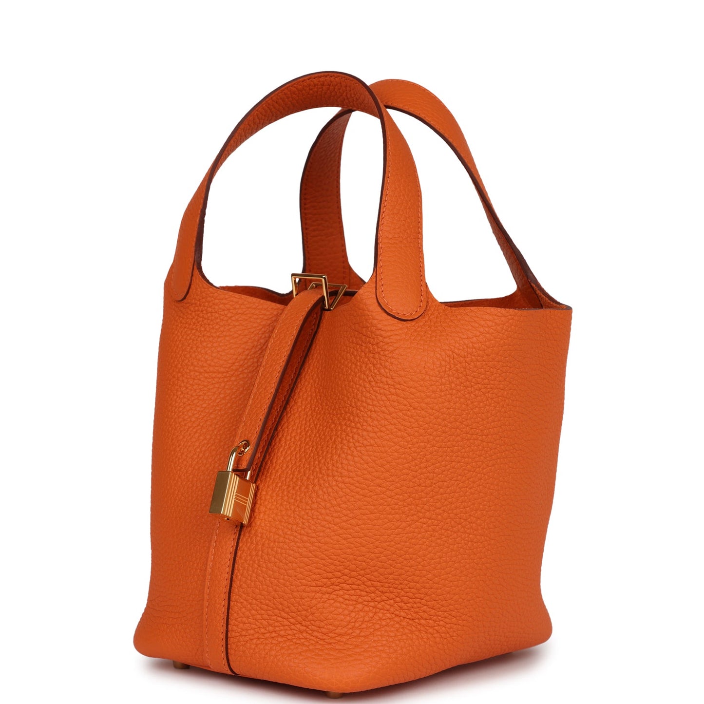 Hermes Picotin Orange Clemence Hardware Handbag Gold Travel Bag