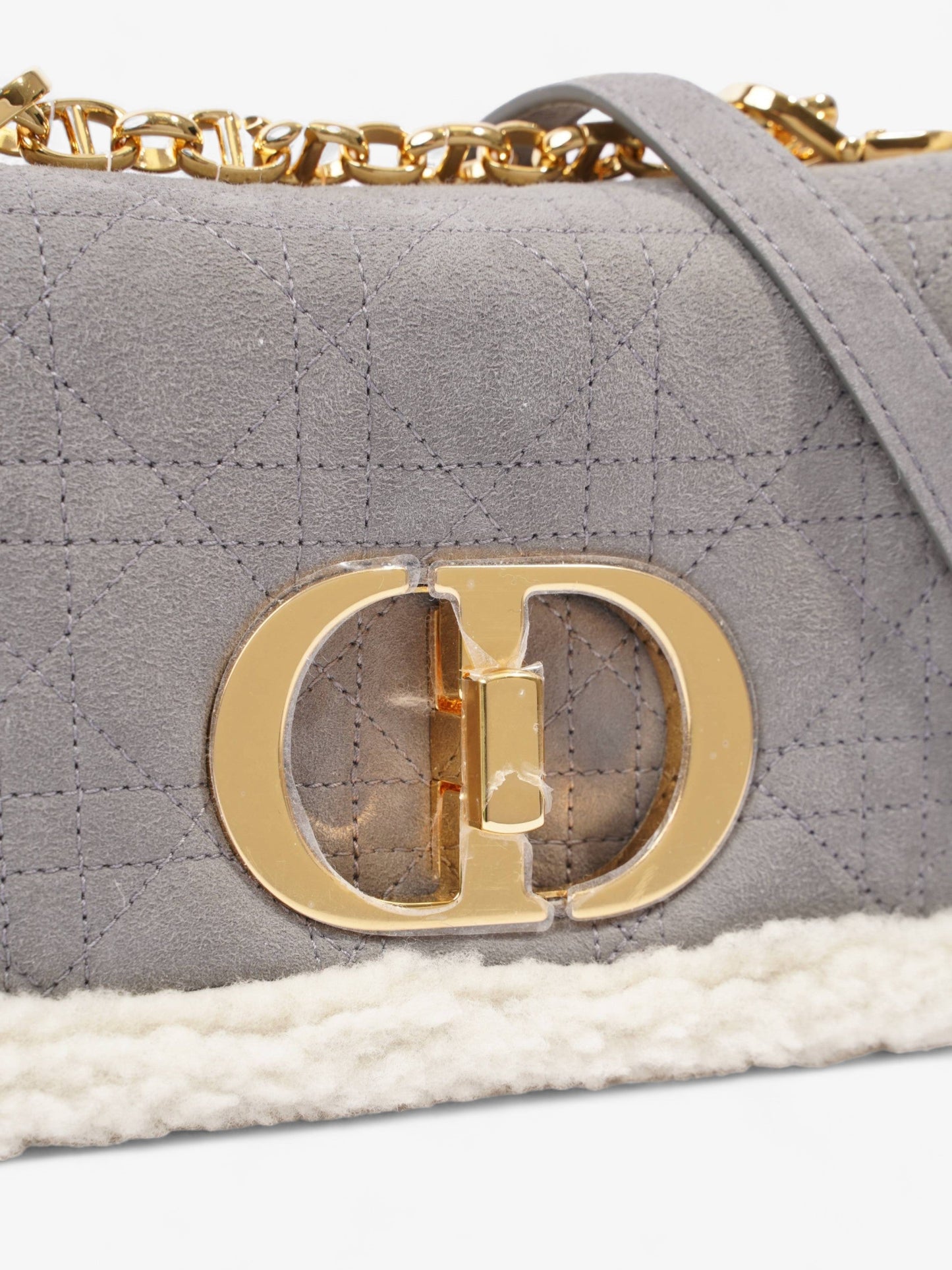 Dior Christian Caro Grey Shearling Crossbody Bag Gray Cream Small