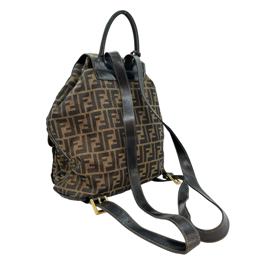 Fendi Backpack Khaki Zucca Women Canvas Black