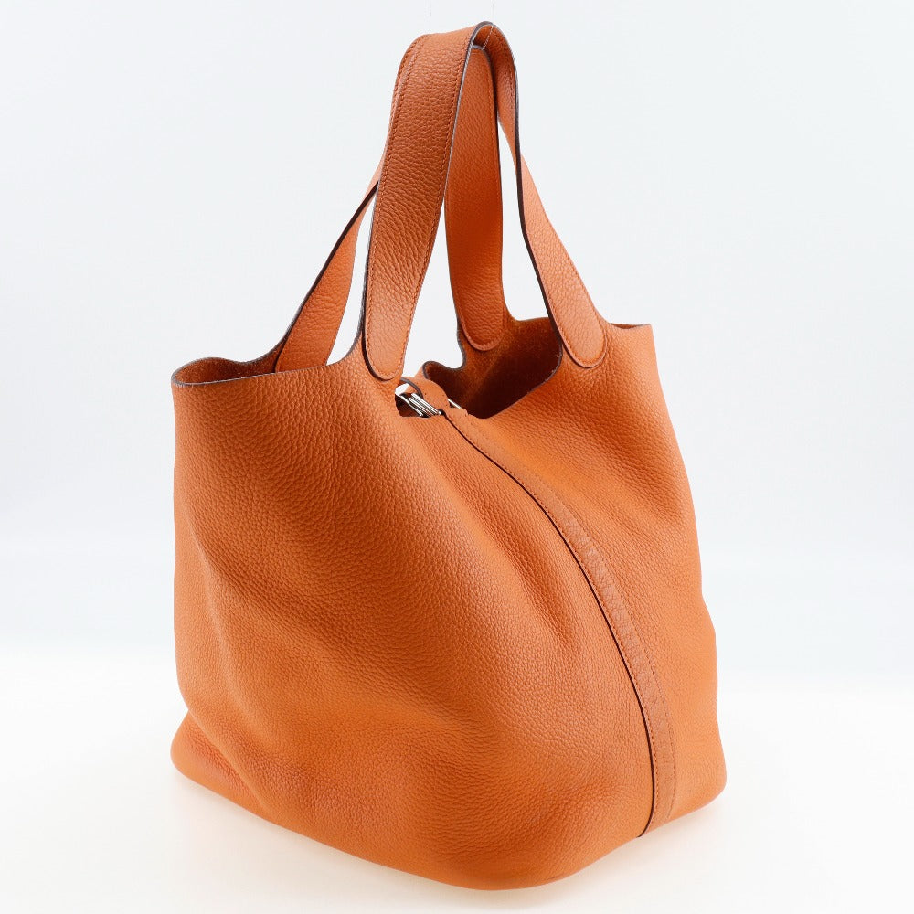 Hermes Handbag Taurillon Clemence Picotan Lock Gm Women Metal Silver Orange Travel Bag