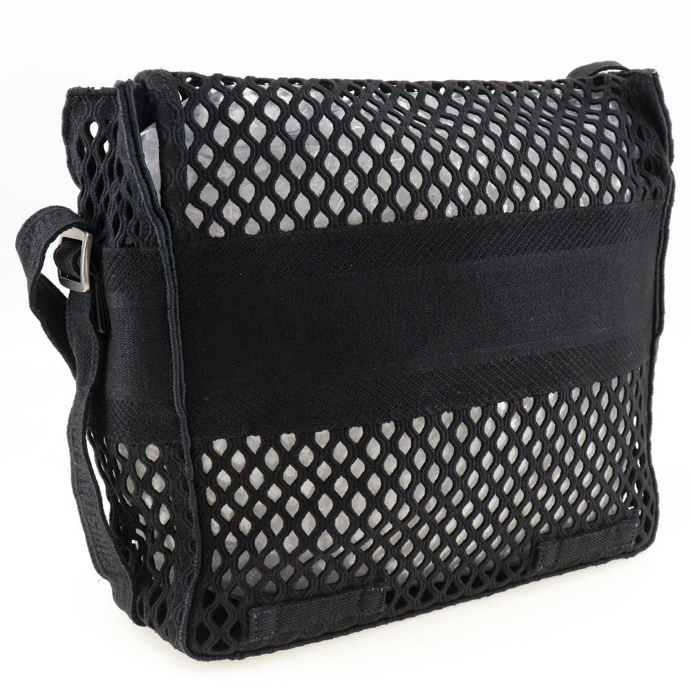 Dior Christian Shoulder Bag Mesh Messenger Women Canvas Black