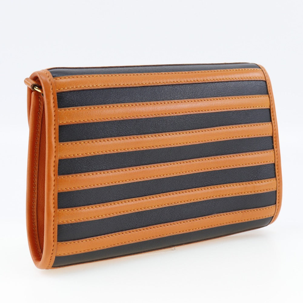 Hermes Shoulder Bag Women Leather Black Orange