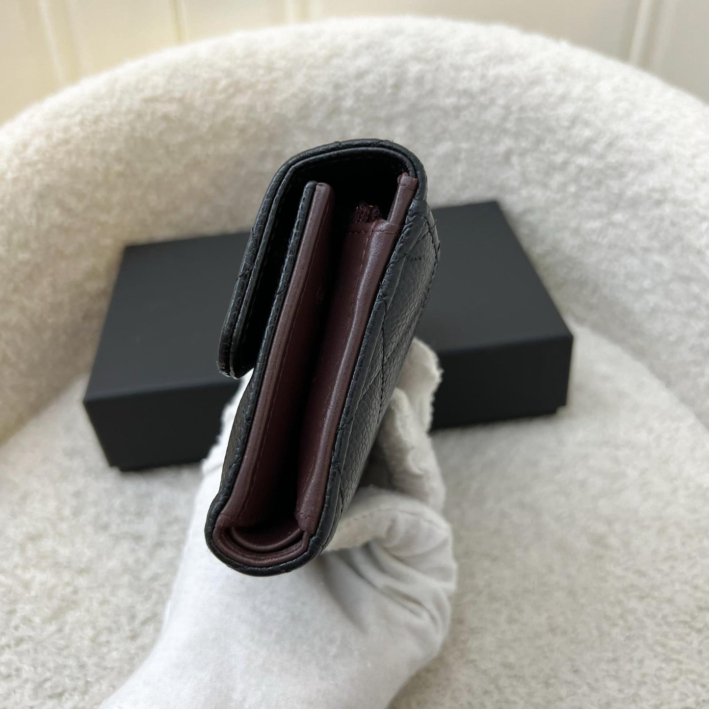 Chanel Classic Medium Trifold Wallet in Black Caviar and LGHW (Model: )