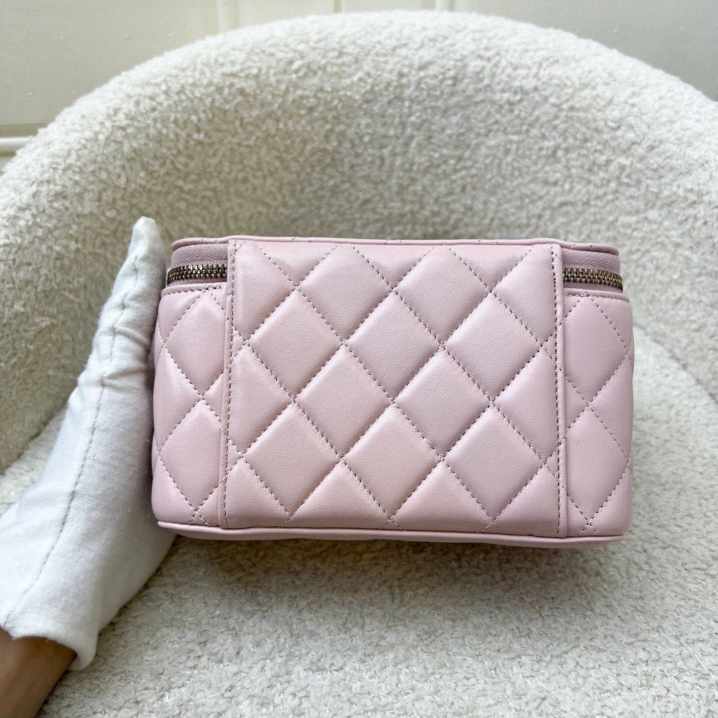 Chanel Pearl Crush Adjustable Chain Small Vanity in Light Pink Lambskin and AGHW