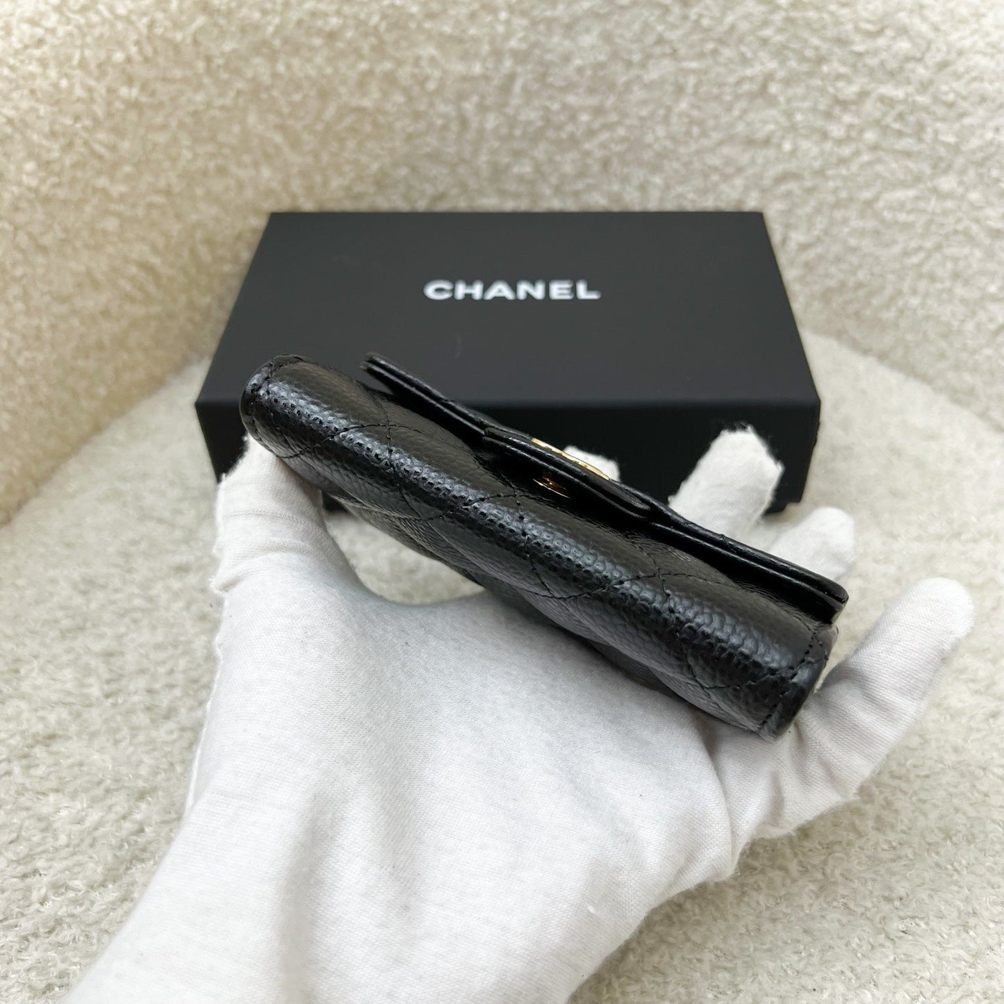 Classic Snap Card Holder in Black Caviar and GHW Signature