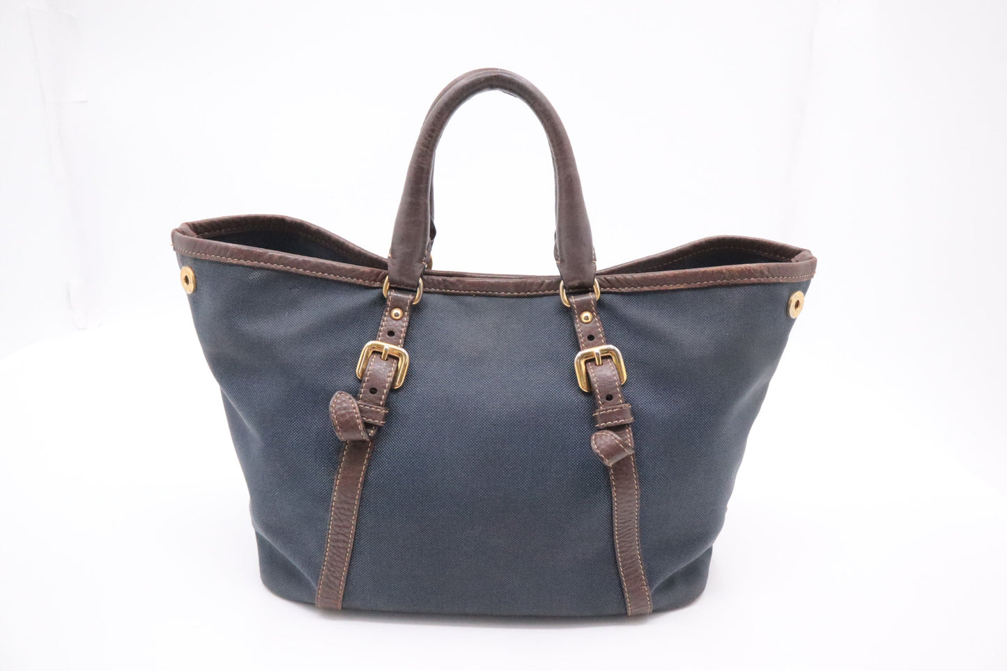 Prada Logo Handbag In And Navy Leather Canvas Travel Bag