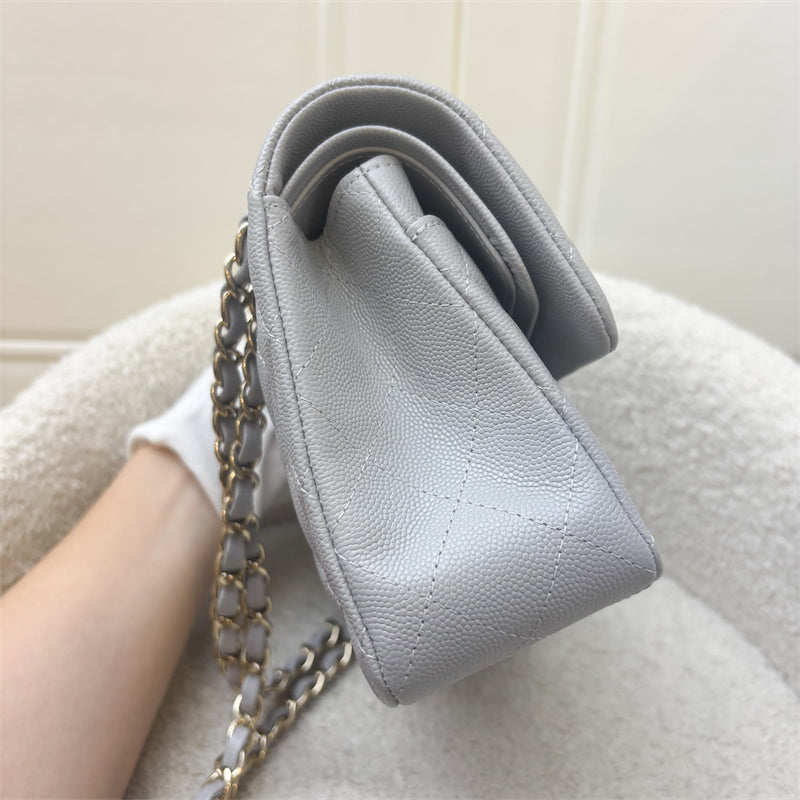 Chanel Small Classic Flap CF in Dove Grey Caviar and LGHW Accessory