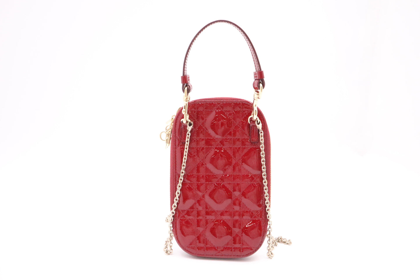 Dior Call In Phone Bag In Cannage Patent Leather Red Travel Bag