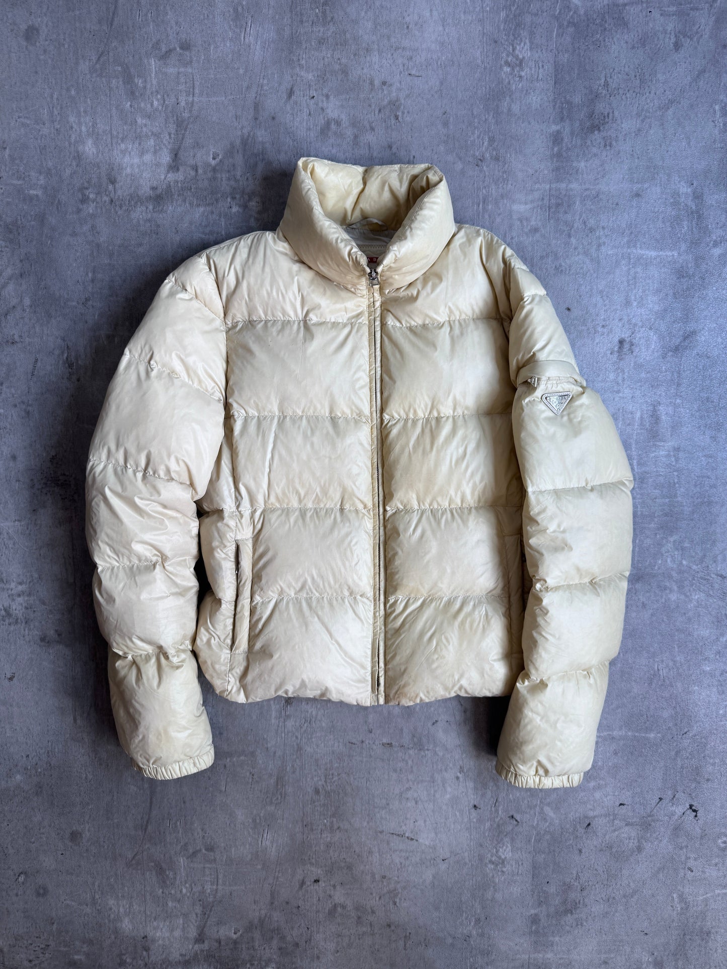 Prada Handbag Cropped Puffer Jacket Beige Small