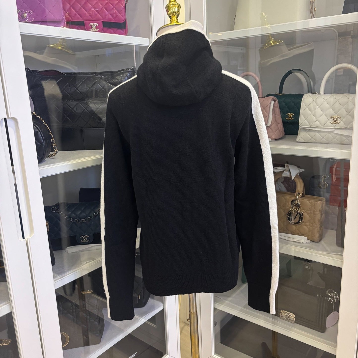 Chanel Zipped Cardigan in Black / White Cashmere Sz 38 (Model: ) Apparel