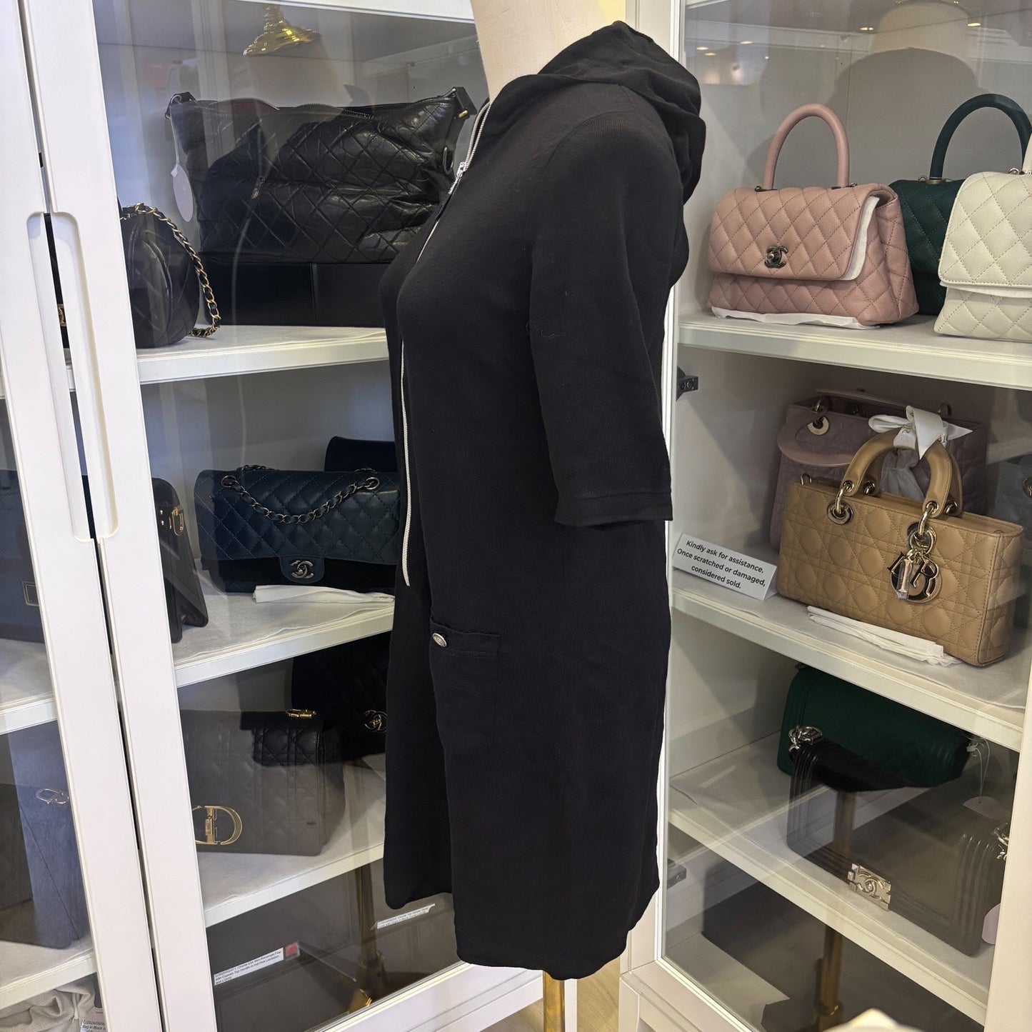 Chanel Zipped Hoodie Dress in Black Cotton and Cashmere Sz 40