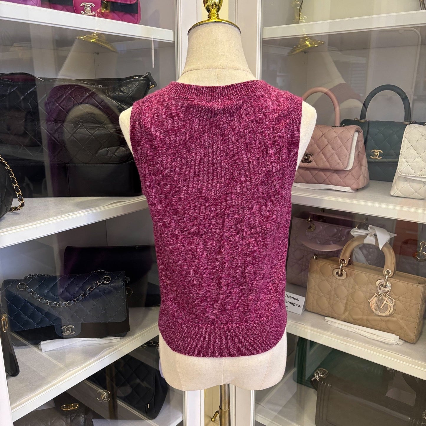 Chanel Seasonal Vest with Embroidered CC Logo Crest in Dark Mauve Cashmere Sz 36 Accessory