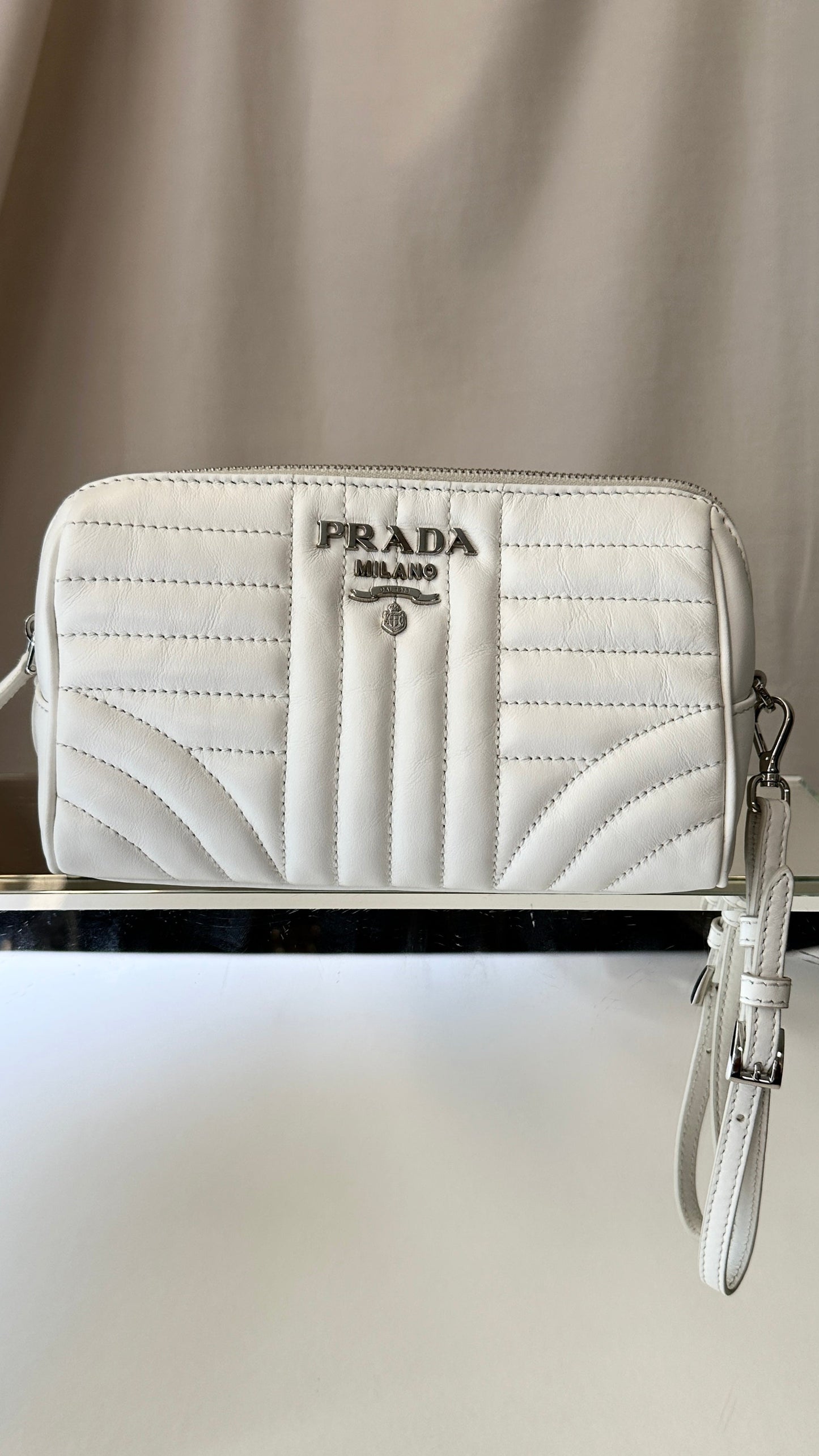 Prada Pochette Quilted White Logo Handbag