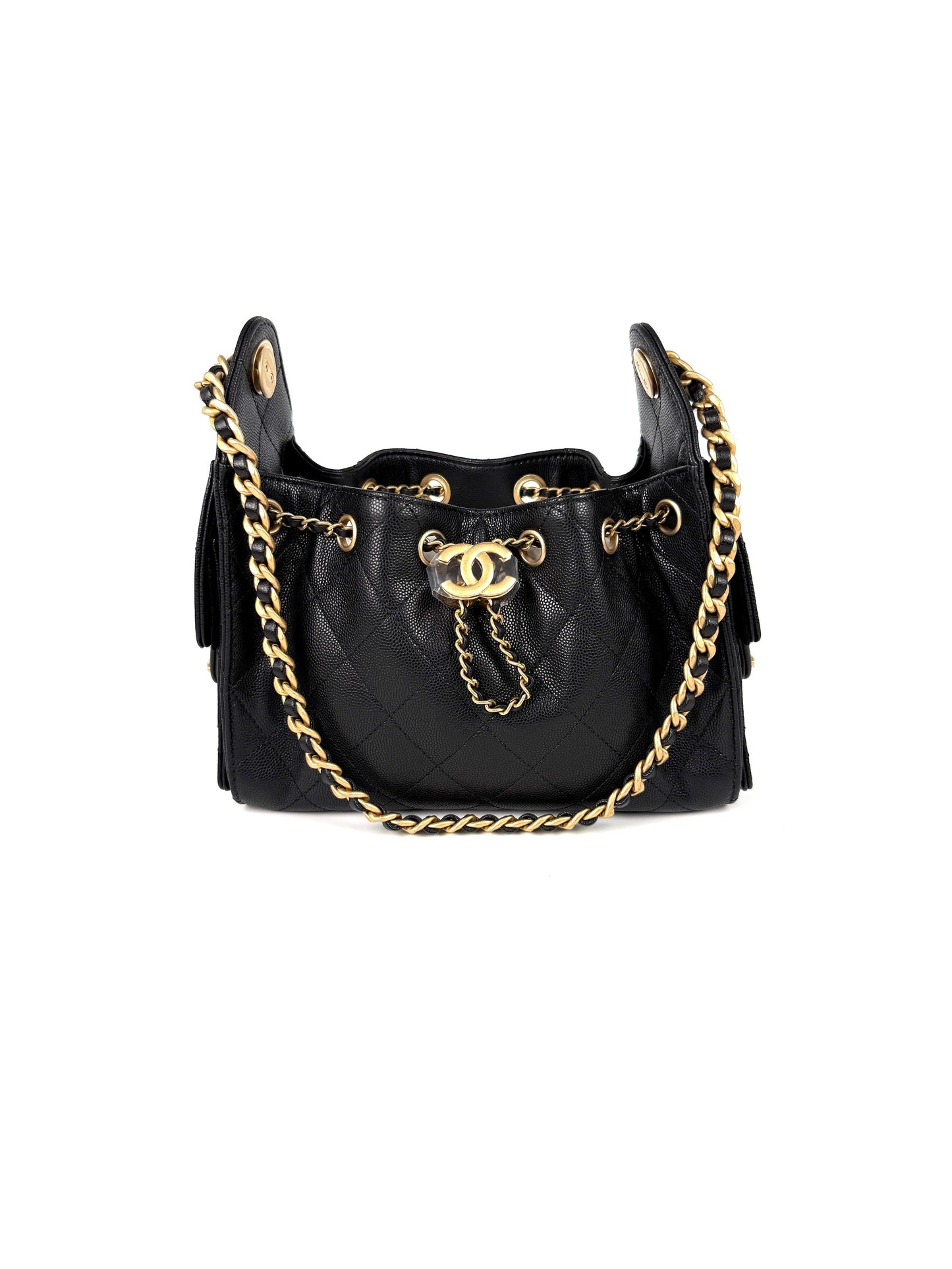 Chanel New 25 Mini Black Quilted Caviar Leather Shoulder Bag