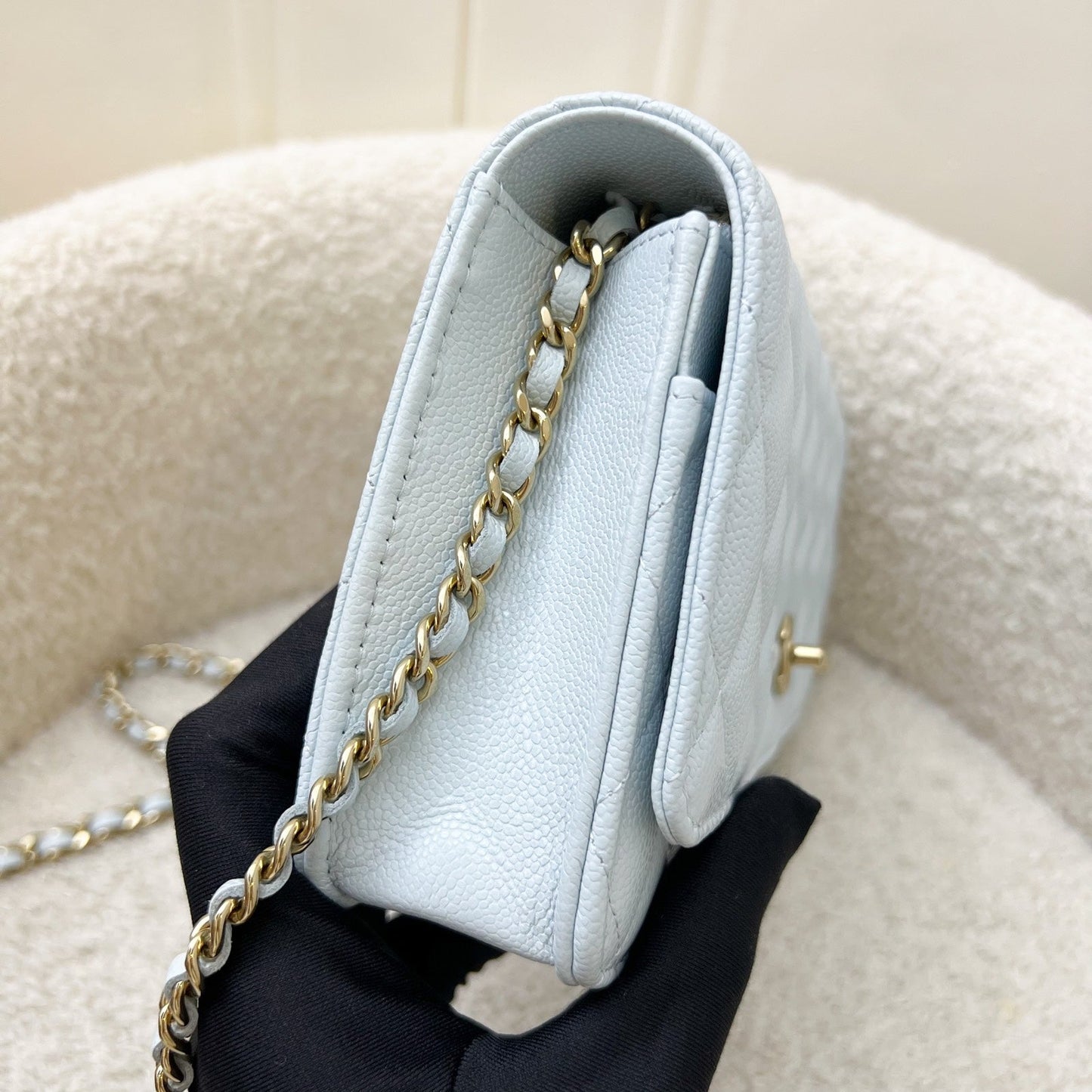 Chanel Classic Wallet on Chain WOC in Baby Blue Caviar and LGHW Bag