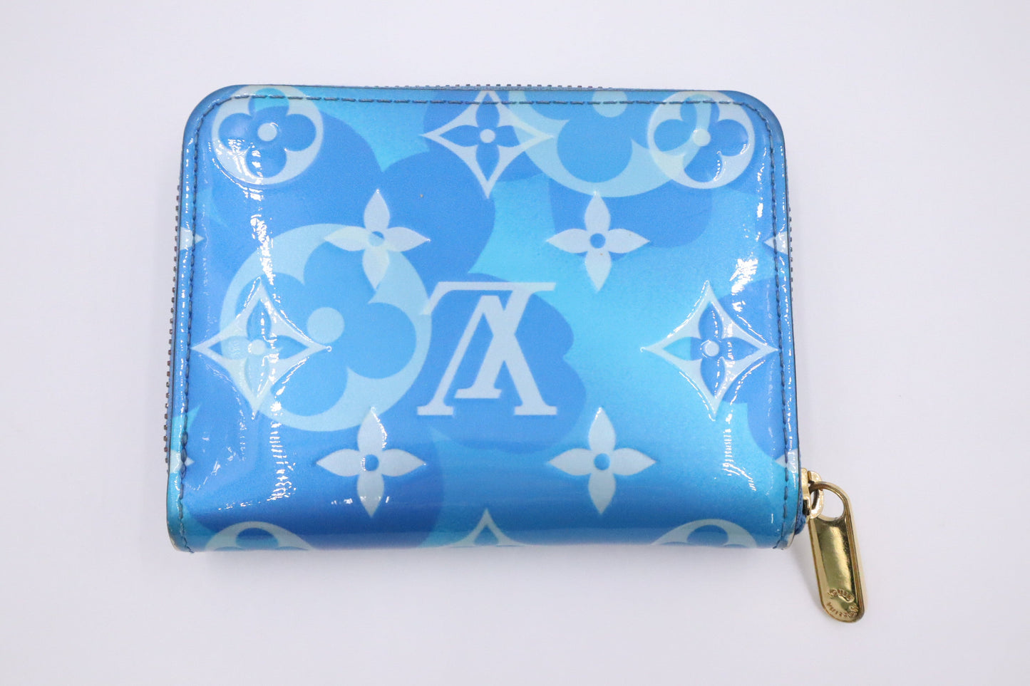 Louis Vuitton Valentine Compact Zippy Blue Leather Vernis Wallet Case