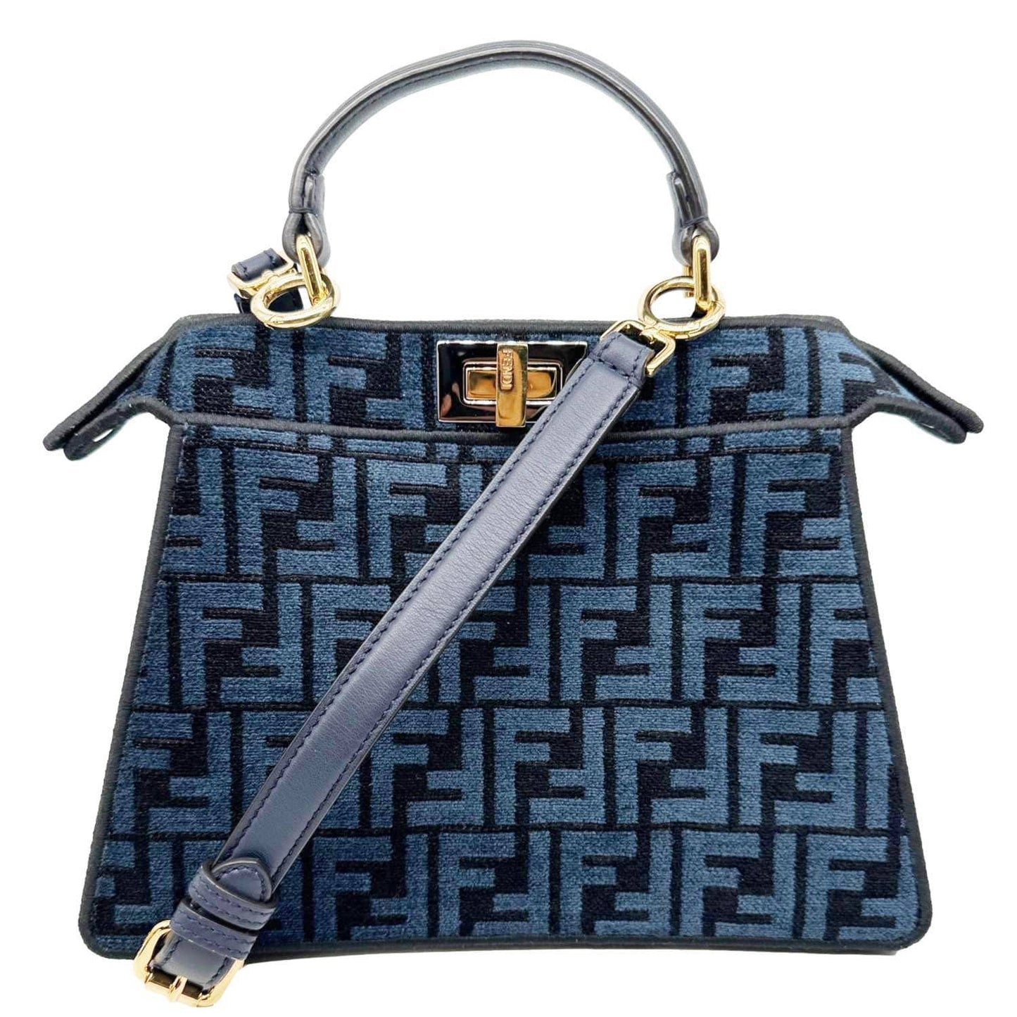 Fendi Satchel Bag Peekaboo I SEE U Chenille FF Vitello Blue Small