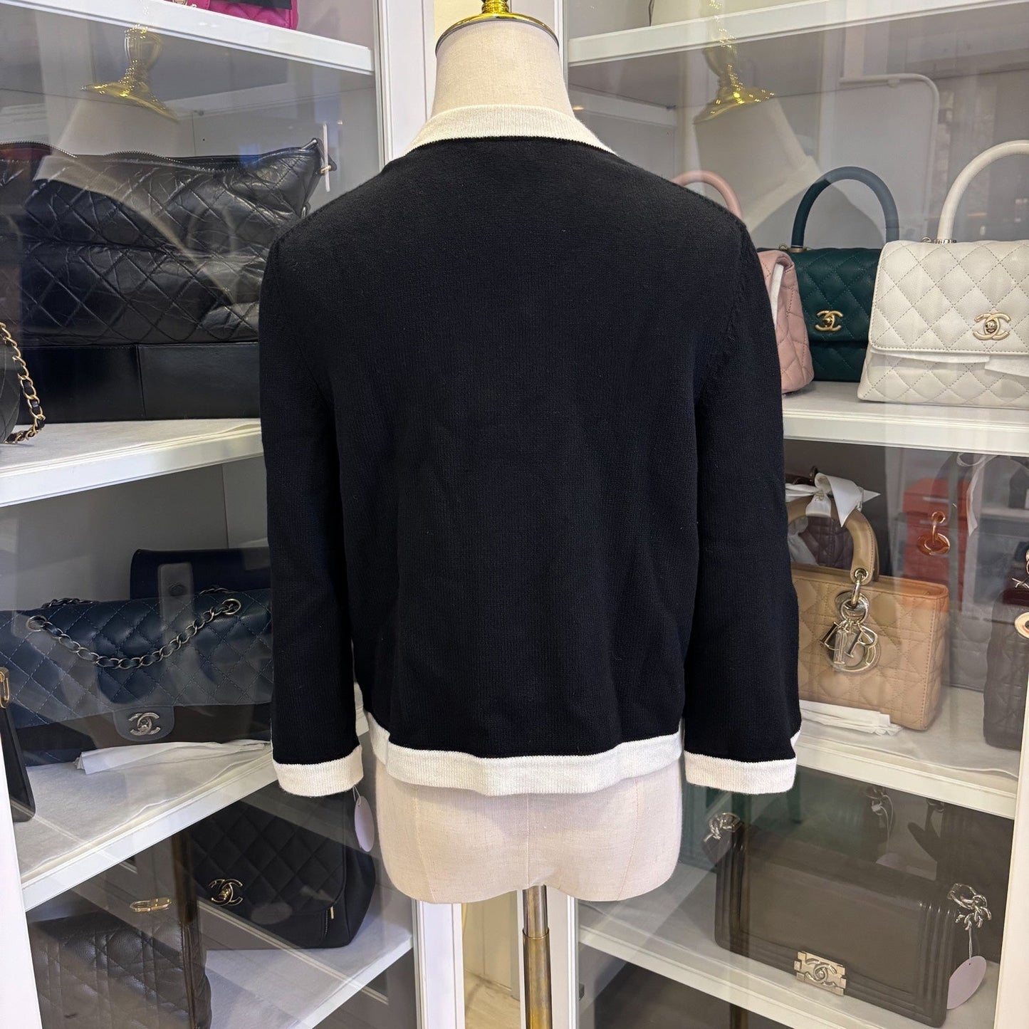Chanel Cardigan With CC Logo Buttons in Black / White Cashmere Sz 38 Apparel