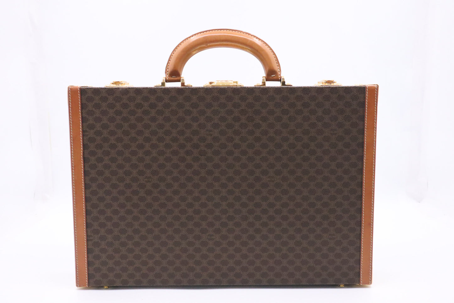 Celine Briefcase In Macadam Handbag Canvas Brown Travel Bag