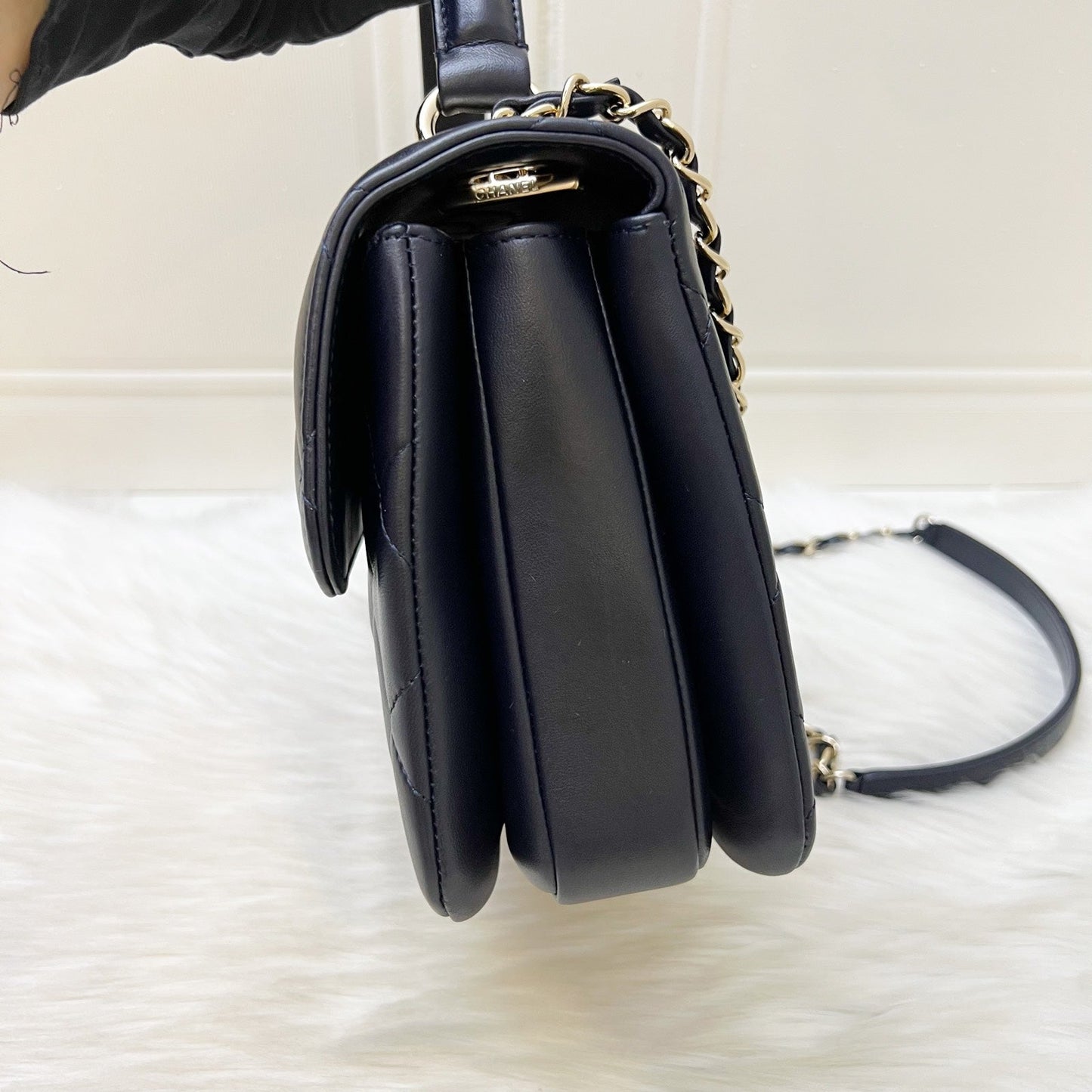 Chanel Small Trendy CC Top Handle Flap in Navy Blue Lambskin and LGHW Bag