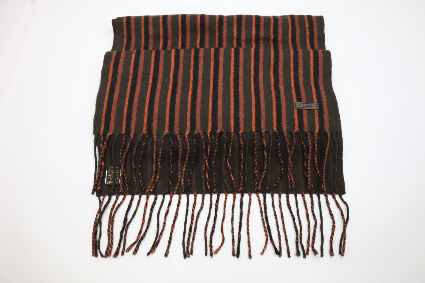 Louis Vuitton Striped Scarf Wool Cashmere Brown Orange