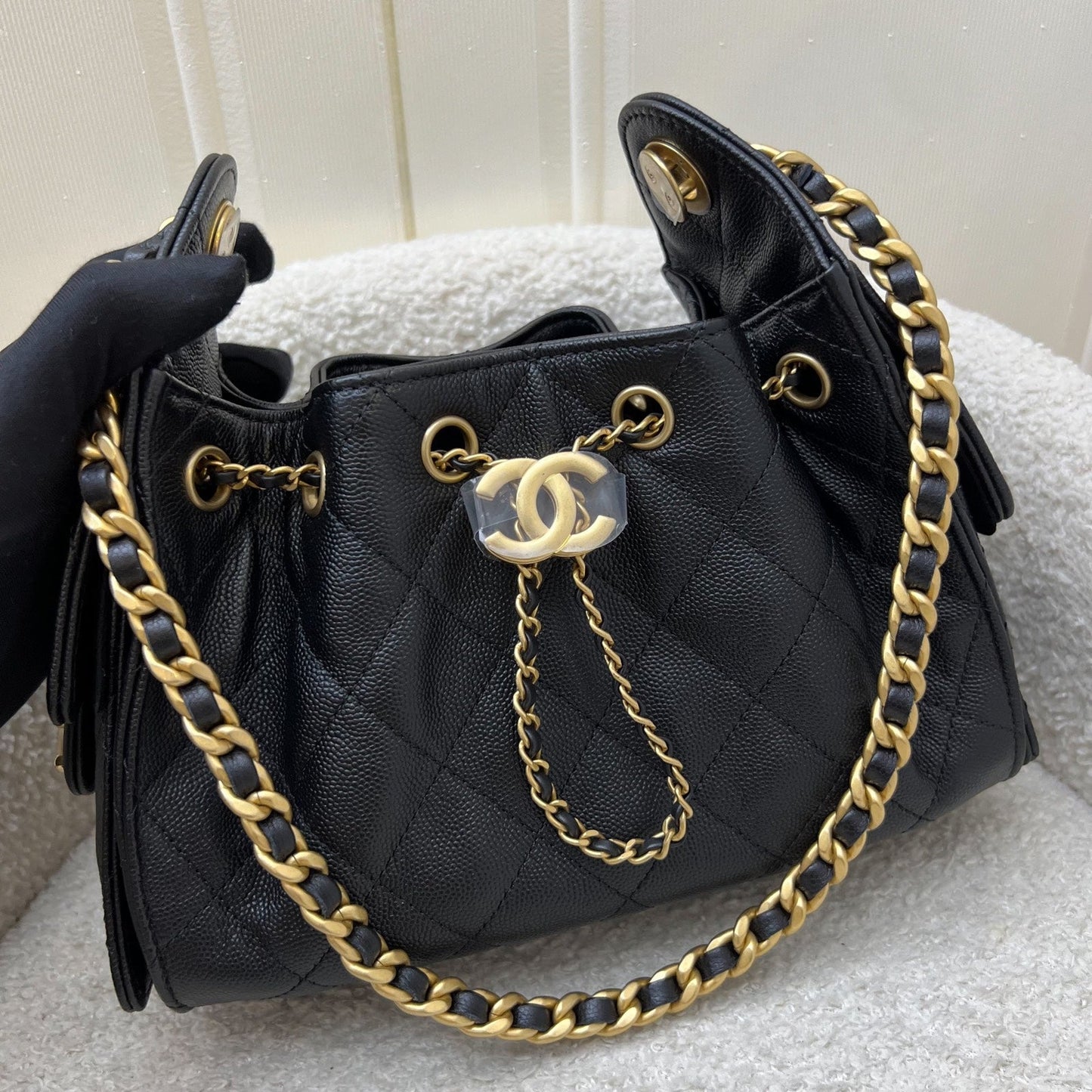 25 Mini Hobo Bag in Black Caviar and AGHW (Model: ) Signature