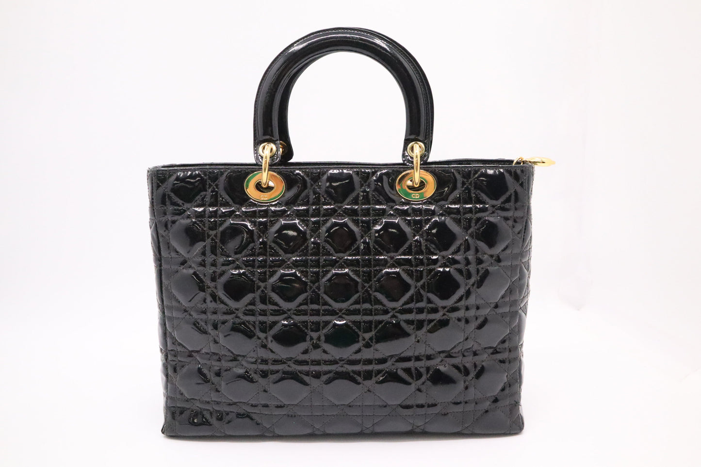 Dior Lady In Cannage Patent Handbag Leather Black Travel Bag