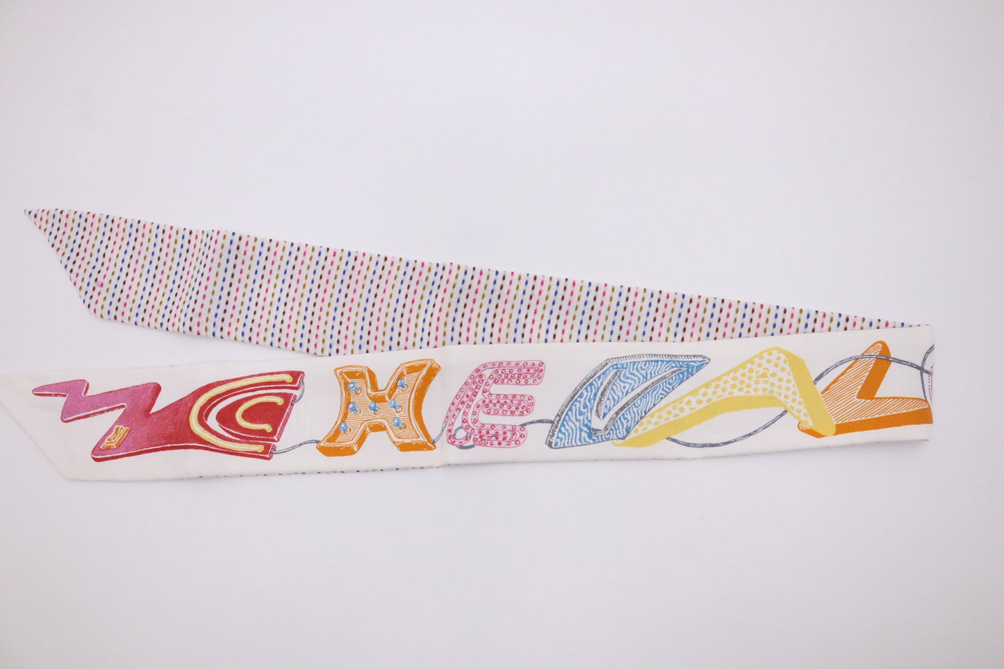 Hermes 'Chevaloscope Pointille' Twilly In Multicolor Silk Handbag White Travel Bag