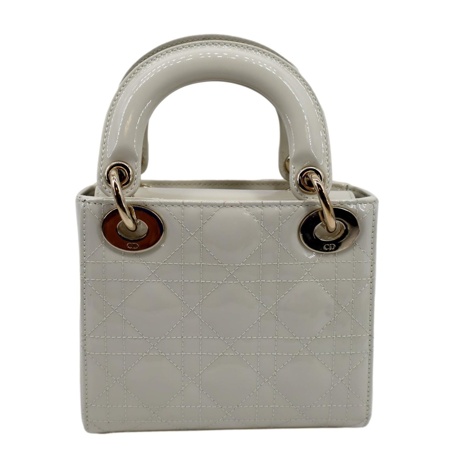 Dior Lady Cannage Satchel Bag Leather Patent White