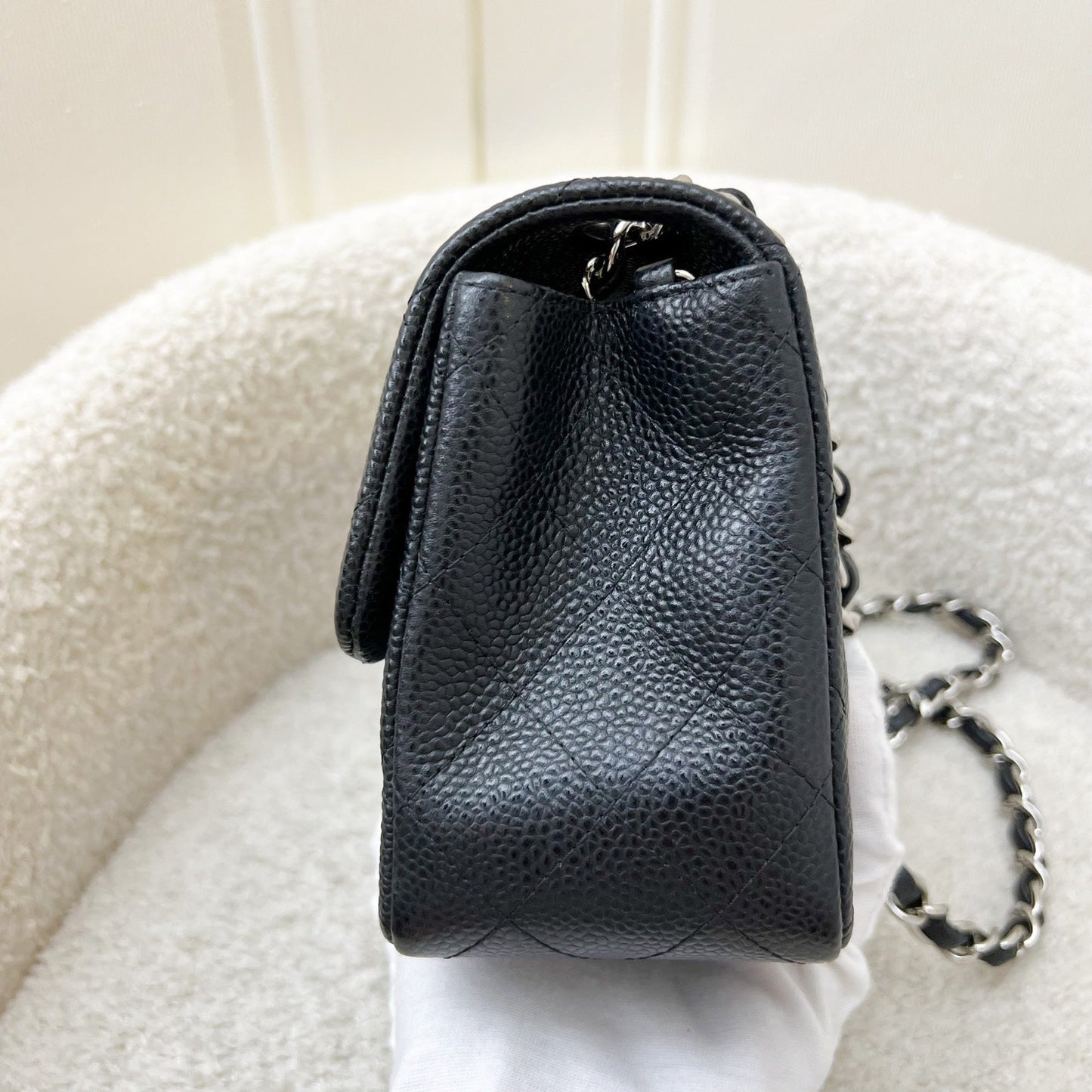 Chanel Classic Square Mini Flap in Black Caviar and SHW Accessory