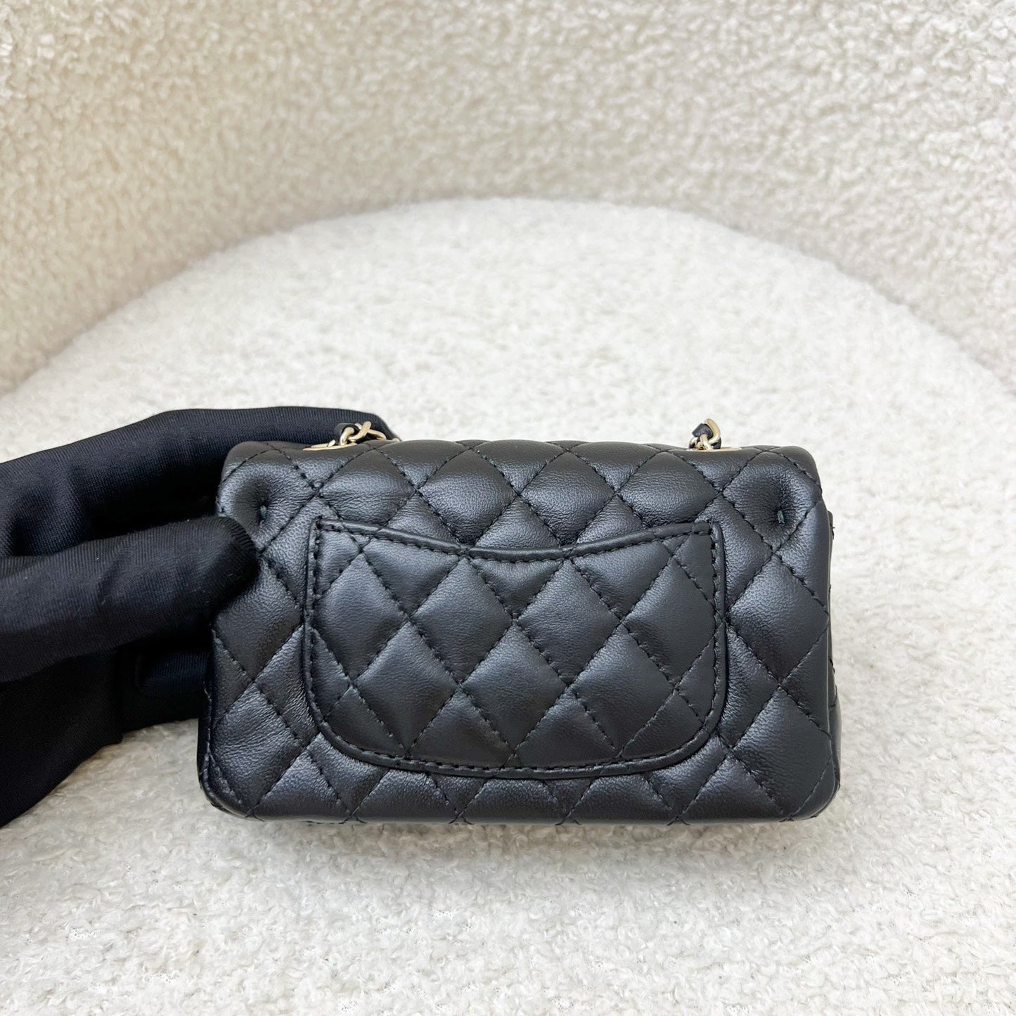 Chanel Classic Mini Bag with Hook Bag Charm with Pearls and Crystals in Black Lambskin and LGHW (Model: )