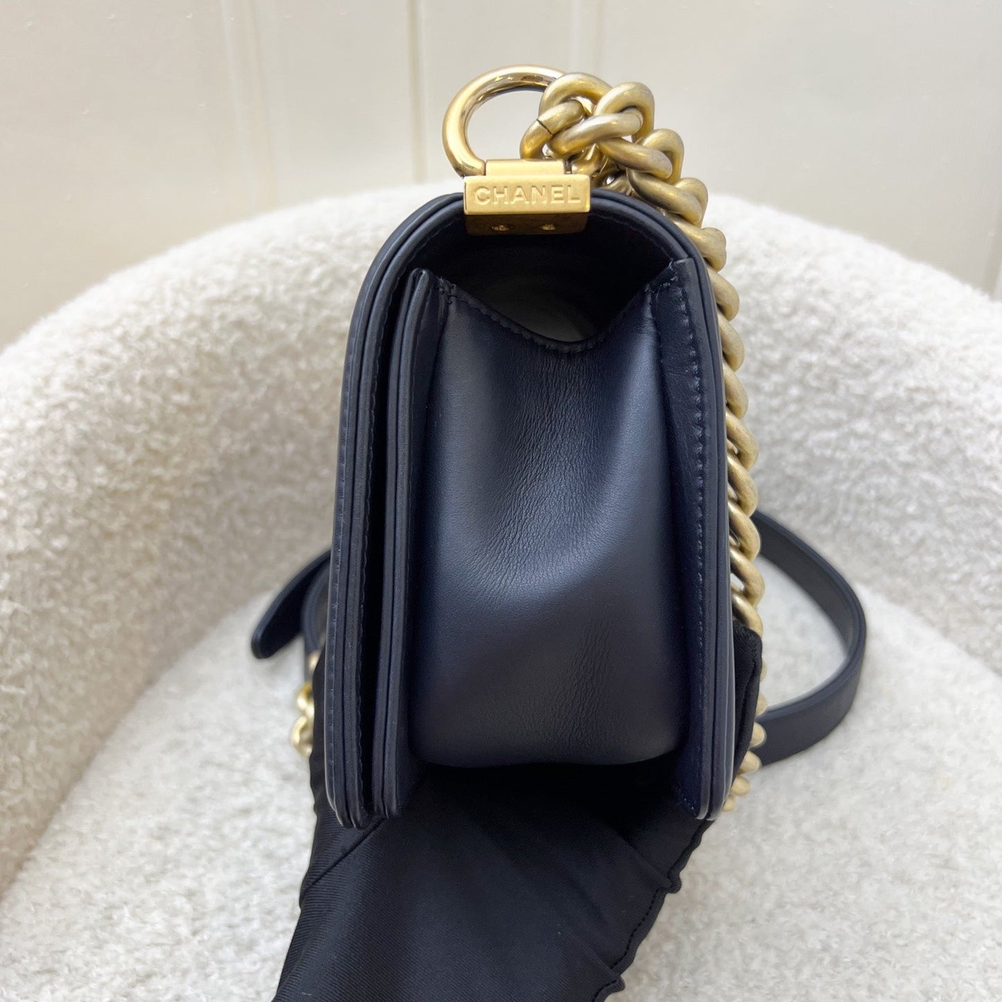 Chanel Seasonal Small Boy Flap in Navy Calfskin / Suede and AGHW (Model: ) Accessory