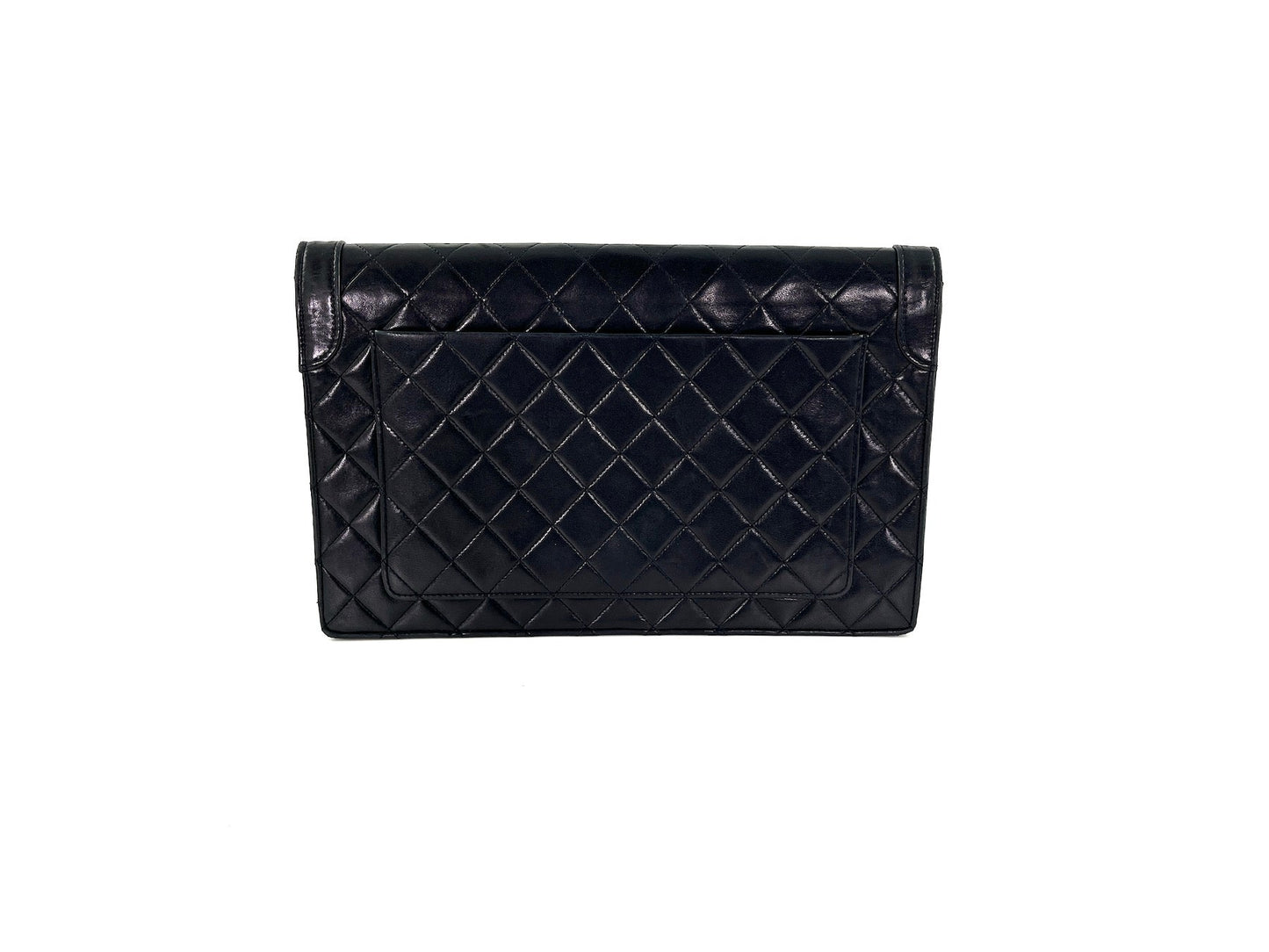 Chanel Black Leather Quilted Flap Bag Clutch
